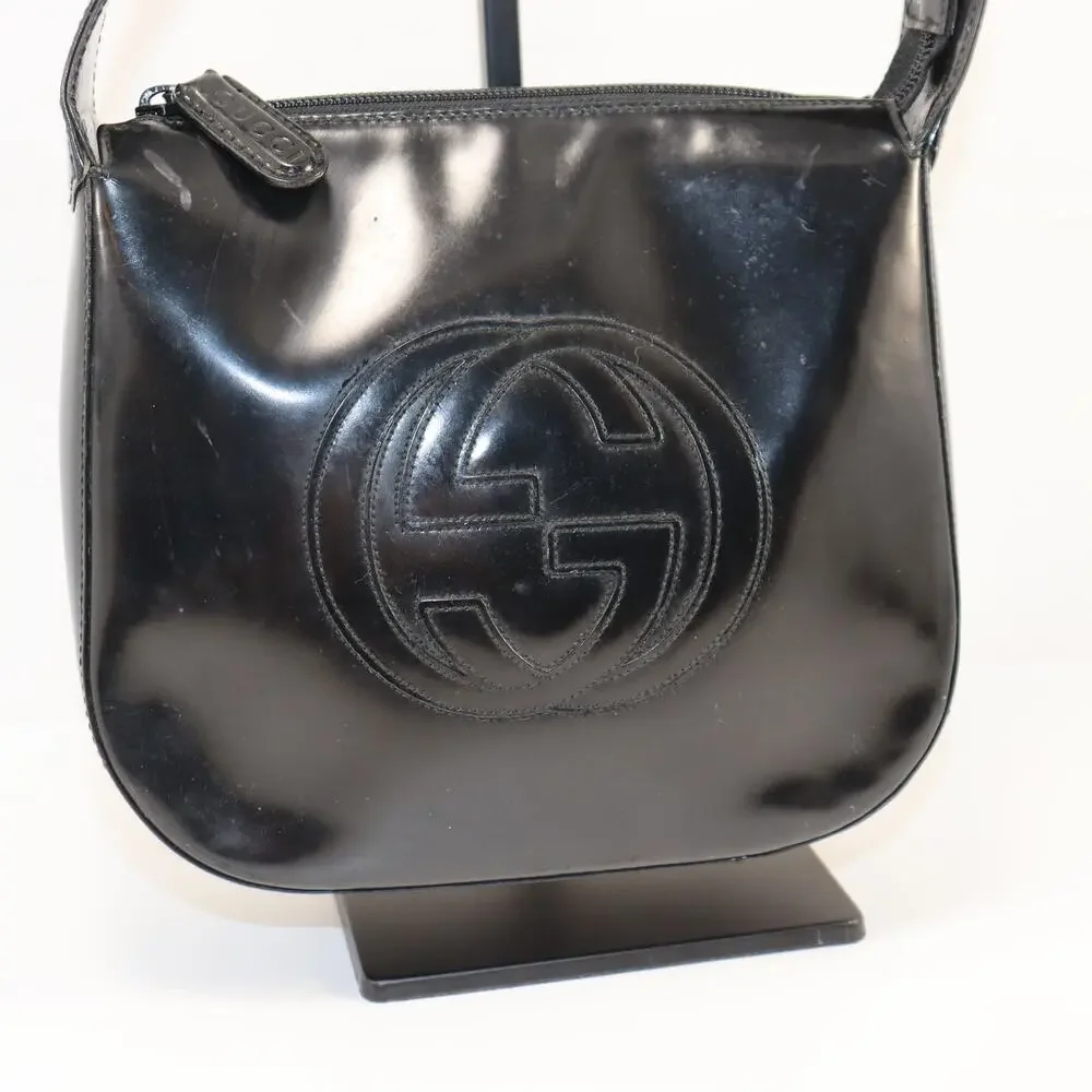 Vintage Gucci‎ Black Patent GG Logo Shoulder Bag